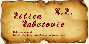Milica Mabetović vizit kartica